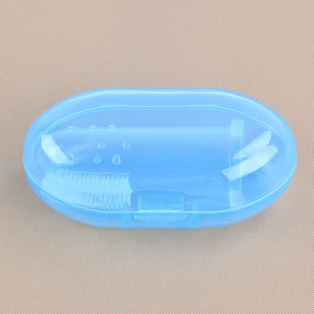 Nova Transparente De Silicone Bebê Dedo Escova De Dentes Oral Massageador + PP De Armazenamento Caso: Azul