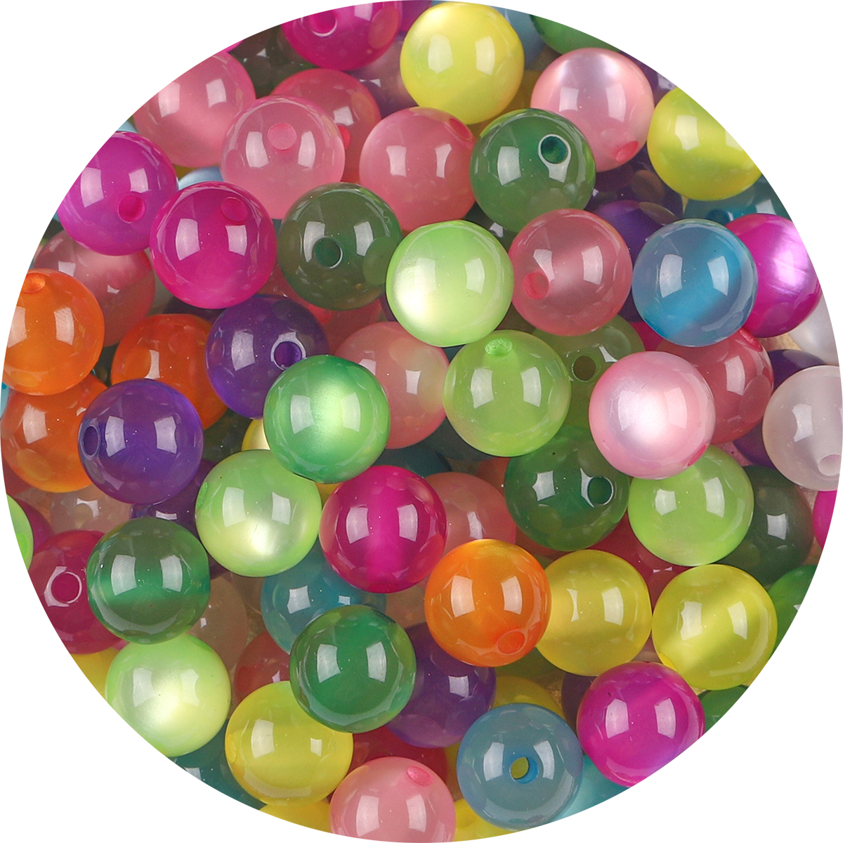 Paquete de 100 Uds. De cuentas redondas de ojo de gato de imitación de resina, cuentas sueltas con agujero recto colorido, accesorios para pendientes de cuentas Diy hechos a mano: Sandía roja