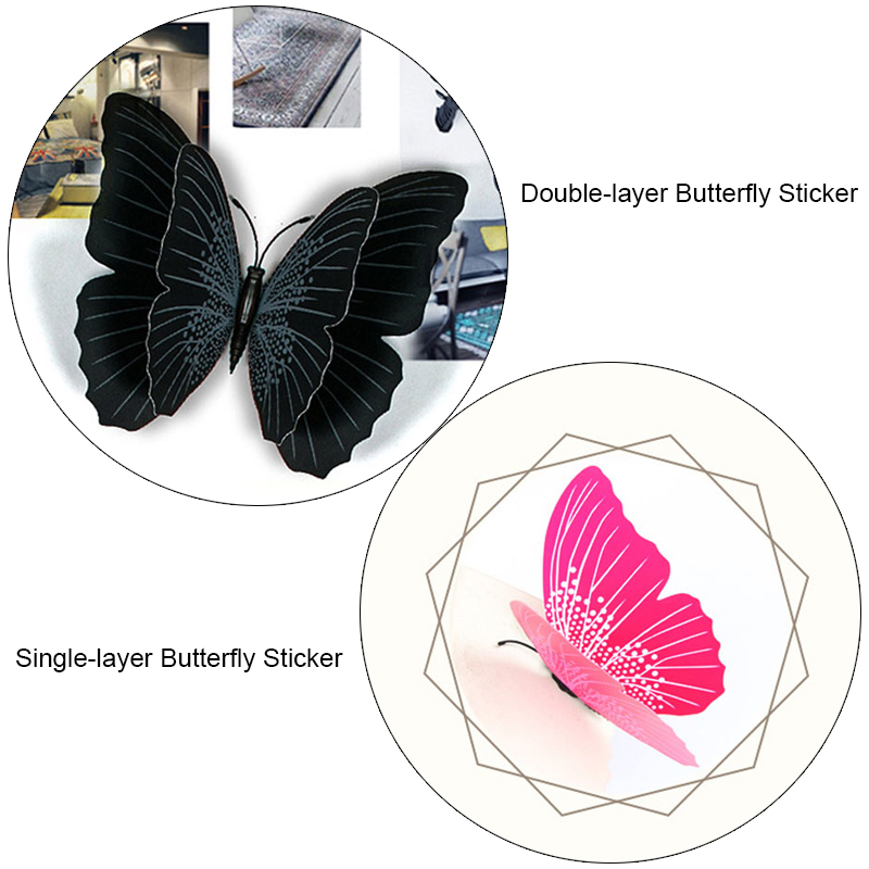 12 stücke Doppel Schicht Einzigen Schicht 3D Schmetterling Zauberstab Aufkleber auf der Zauberstab Heimat Dekor Schmetterling für Dekoration Magnet Kühlschrank aufkleber