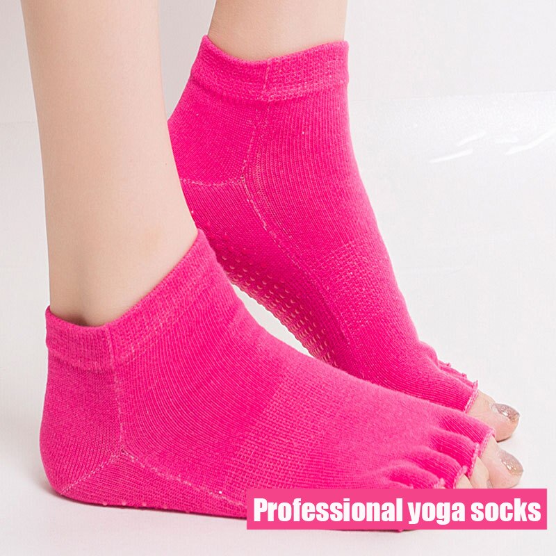 Vrouwen Sport Yoga Sokken Anti-Slip Open Vijf Vingers Siliconen Antislip 5 Teen Sokken Ballet Gym fitness Sport Dans Katoenen Sokken: rose red