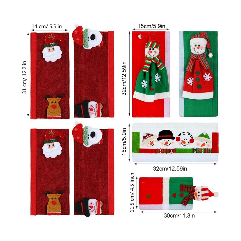 8 Stuks Kerst Koelkast Deurklink Cover,Santa Snowman Keuken Handvat Covers, Voor Magnetron Vaatwasser