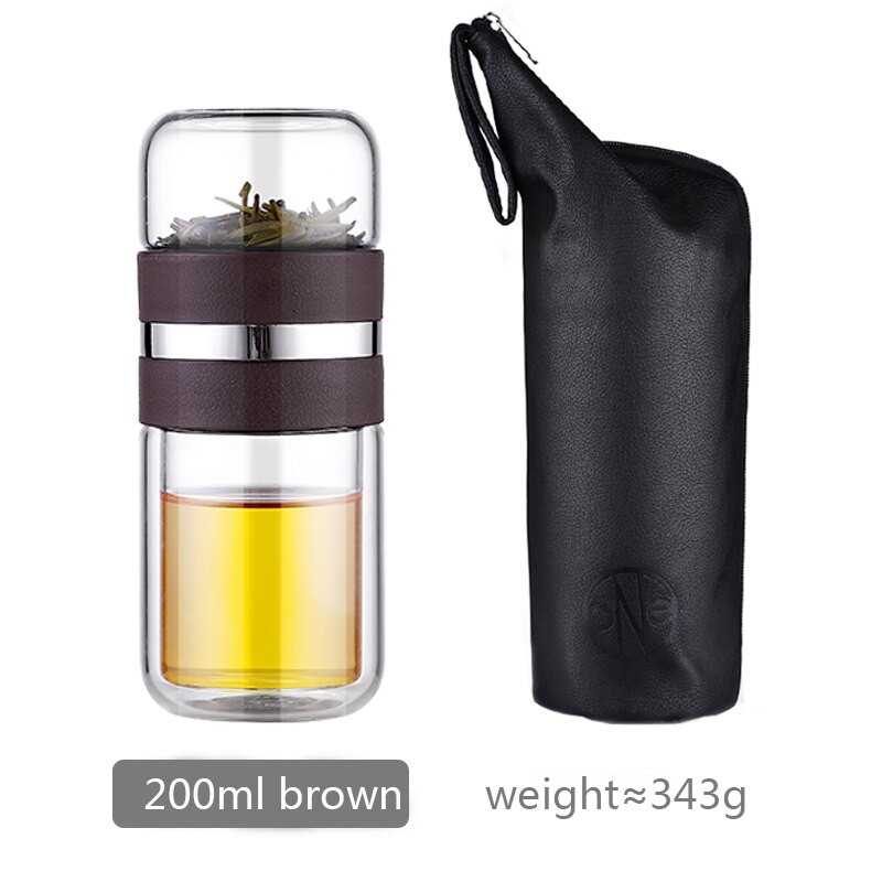 Botella de agua de 200ML tipo comercial, botella de vidrio con filtro Infusor de té de acero inoxidable, vidrio de doble pared, de artículos: blown 200ml