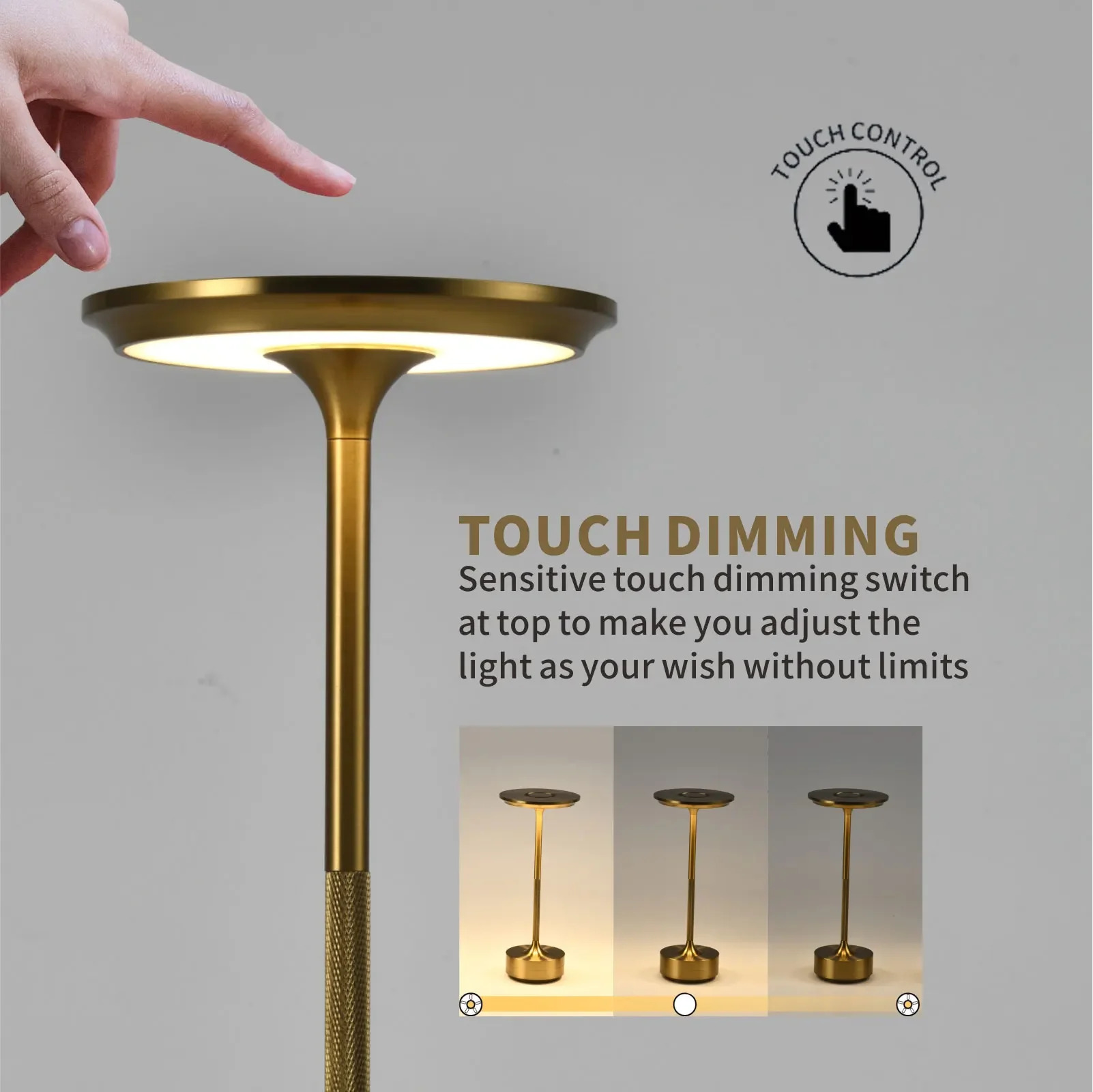 Oplaadbare draadloze tafellamp voor slaapkamer, oplaadbaar, aanraaklamp, campingkaars, creatief, USB-C, bureaulamp