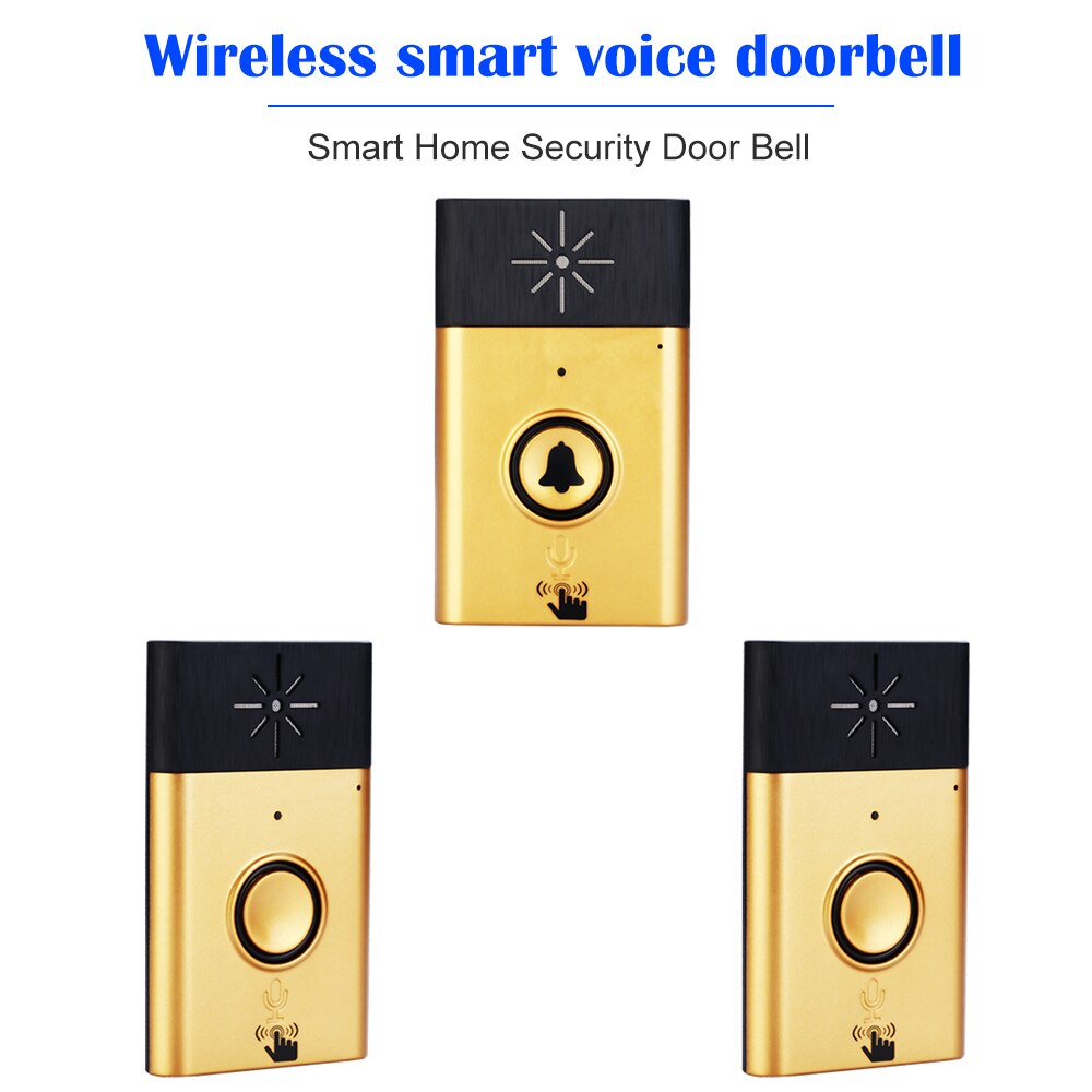 Smart Home Security Door Bell Wireless Voice Intercom Doorbell 2-way Talk Monitor with Outdoor Unit Button Indoor Unit Receiver: 2 Pcs Gold Receive