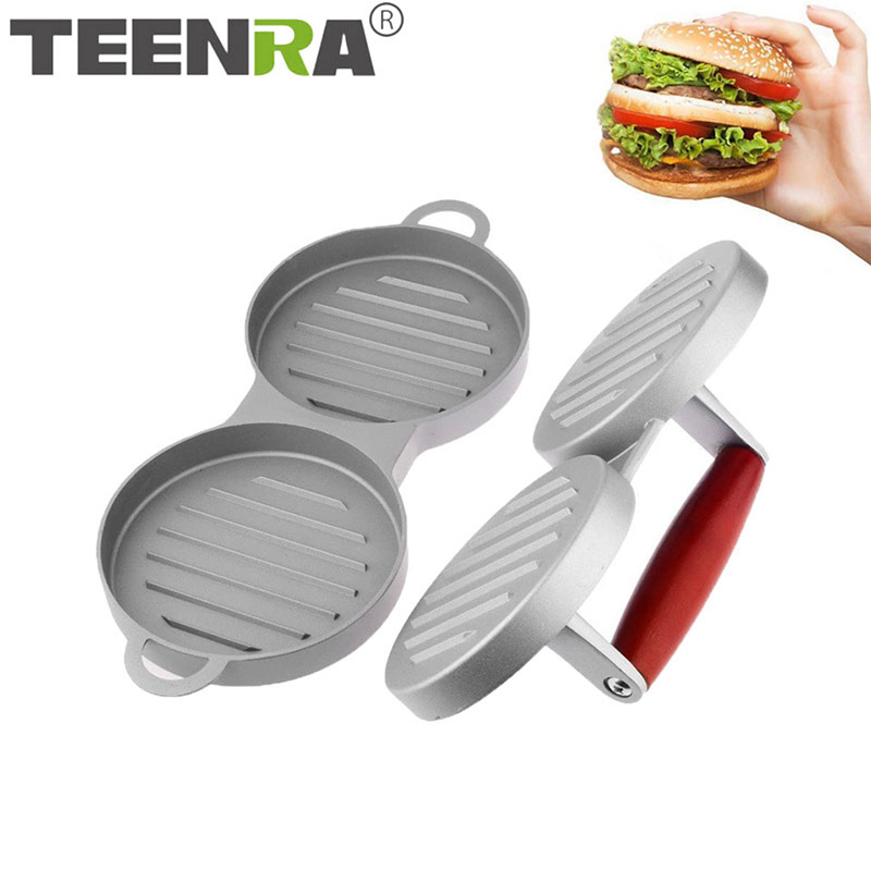 TEENRA Round Shape Hamburger Press Aluminum Alloy Burger Patty Maker Non-stick Hamburger Meat Beef Grill Press Kitchen Meat Tool