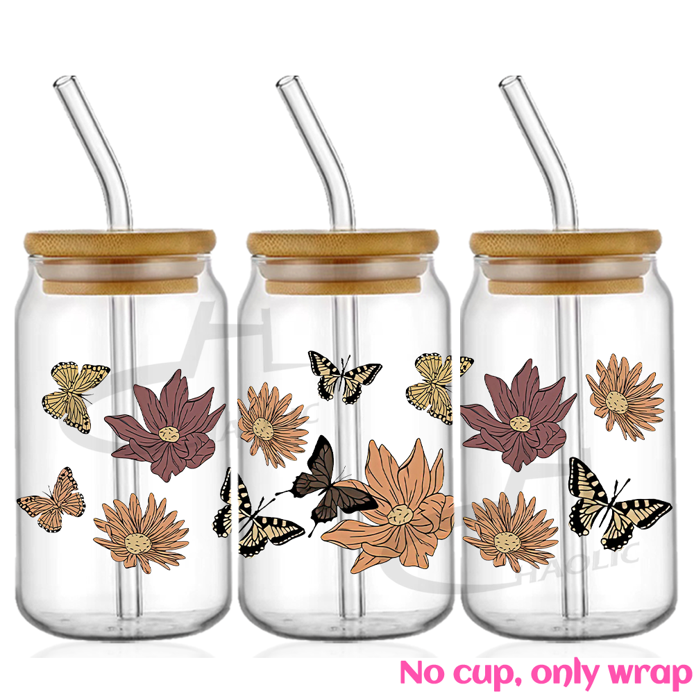 Hermosa mariposa flor UV DTF tazas envoltura pegatina DIY etiqueta transferencia pegatina impresión impermeable: Azul cielo