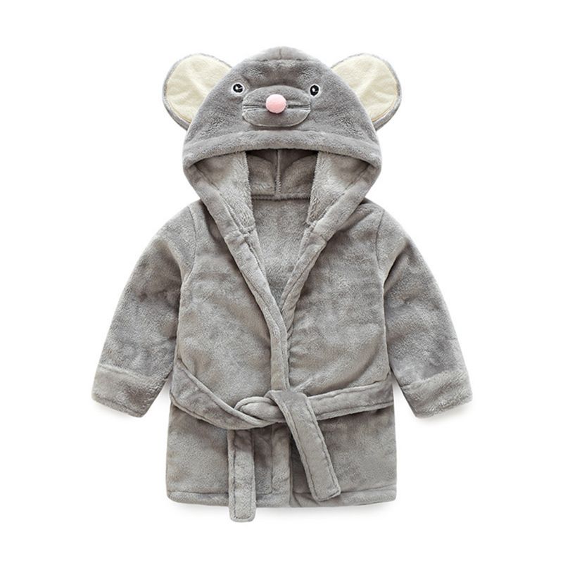 1 Pc Baby Night Bath Robe Infant Flannel Hooded Bathrobe Pajamas Clothing: Gray / 6M