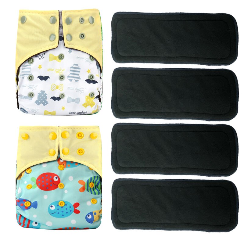 Pororo Baby Herbruikbare Doek Luier Bamboe Houtskool 4 Stuks, Wasbare Luier Luiers Met Kleur Tab Houtskool Inserts: set 13