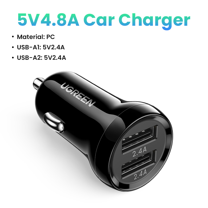 Ugreen Autolader 5V4.8A Mini Auto Opladen Voor Mobiele Telefoon Oplader Dual Usb Auto Telefoon Oplader Adapter In Auto: Default Title