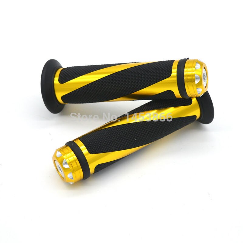 evomosa Motorcycle Street Sport Bike Aluminium 7/8&quot; 22mm Handle Bar Rubber Grips Chopper Cruiser Bobber Grips With Bar Ends: Golden