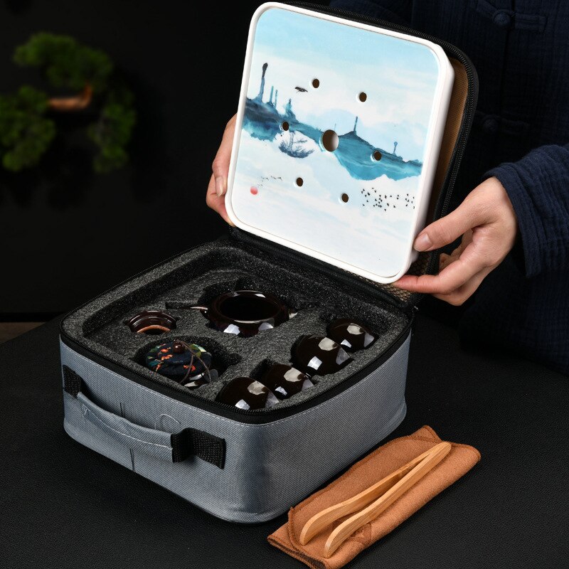 Kinesisk kung fu travel teservis keramisk glasyr tekanna tekopp gaiwan porslin te vattenkokare tekanna uppsättningar drinkware teceremoni