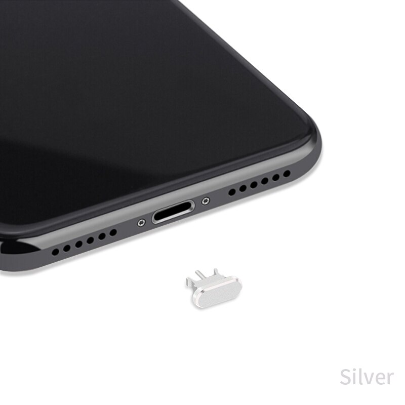Enchufe de Metal para tarjeta SIM, aguja de doble uso para iPhone X, Xr, 8, 7, 6, 5s plus, evita el polvo: Silver