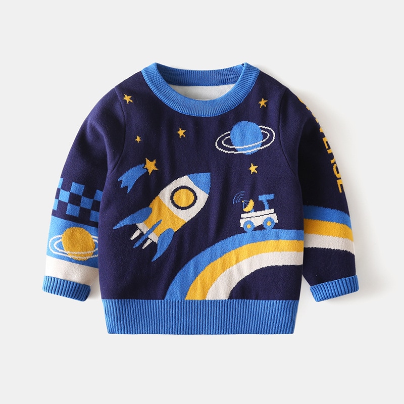 Autumn Kids Sweaters For Boys Cute Car space Print Sweatshirts Baby Child Cotton Outwear Clothes Top: B / 4T