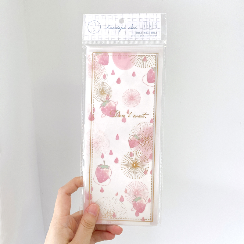 12pack Hyuna Little Flower Series Sulfuric Acid Paper Letterhead Pure Heart Dream Art Illustration 3 Envelope 6 Letter Paper set: Strawberry