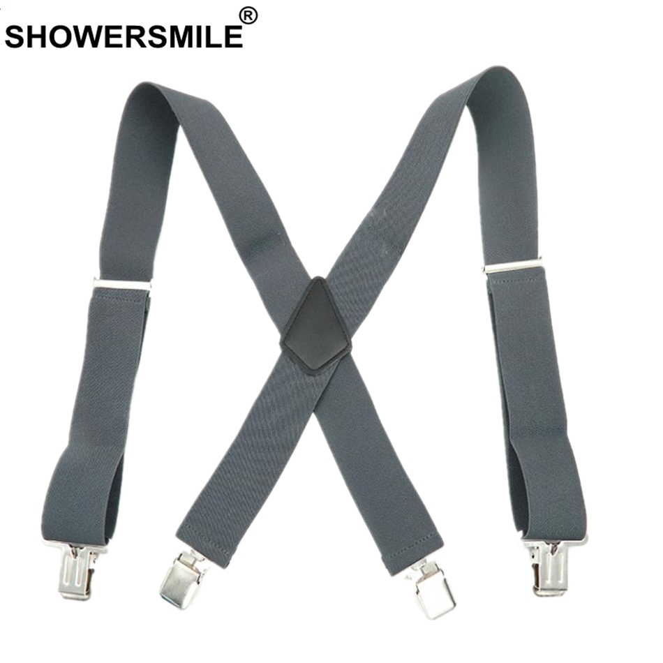 SHOWERSMILE Grün Männer Hemd Hosenträger Breite 5cm Herren Hosenträger 120cm 4 Clips Einstellbare Leder Hosen Gurt Für freund: grau mfo1