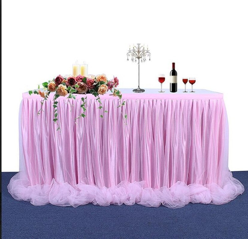 Bord nederdel tyl cover fødselsdag bryllup festlig fest indretning til bryllupper fester fester begivenheder hvid pink blå: Lyserød