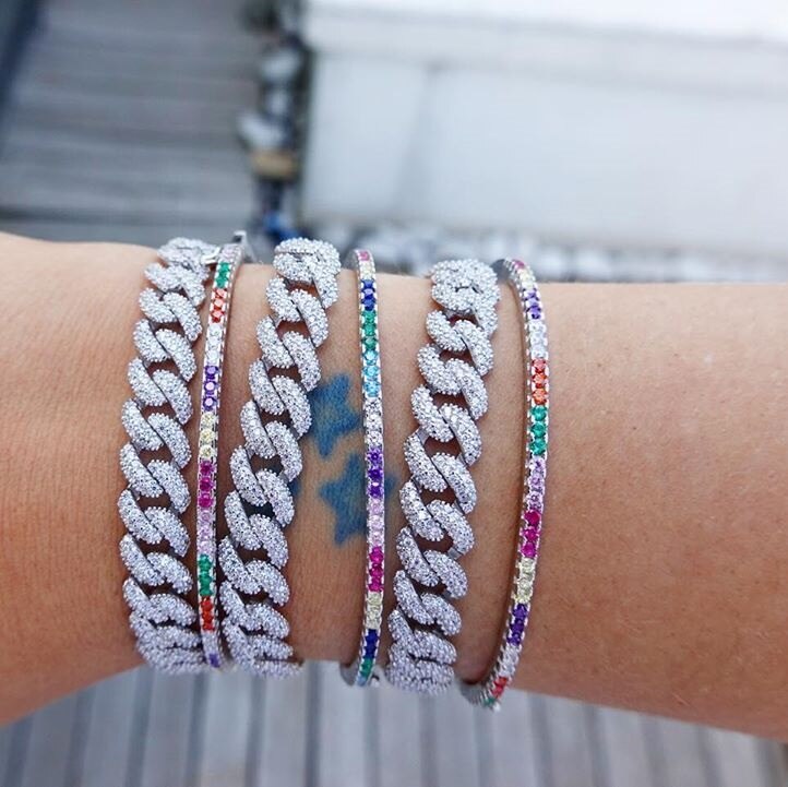 Micro pavé bling 5A zircon cubique cz hip hop glacé bling cubain lien chaîne bracelet pour femmes bijoux de charme