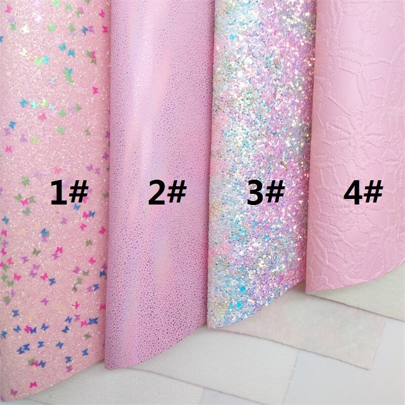 PINK Glitter Fabric, Glitter SUEDE Faux Leather Fabric, Synthetic Leather Sheet For Bows A4 Size 8"x11" Twinkling Ming XM099