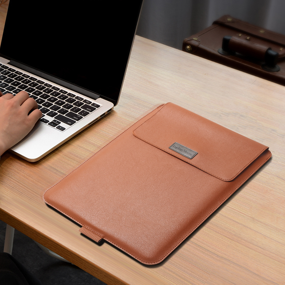Bærbar taske til macbook air pro retina 11 12 13 14 15 15.6 tommer taske til bærbar computer med stativ pu lædercover til xiaomi air