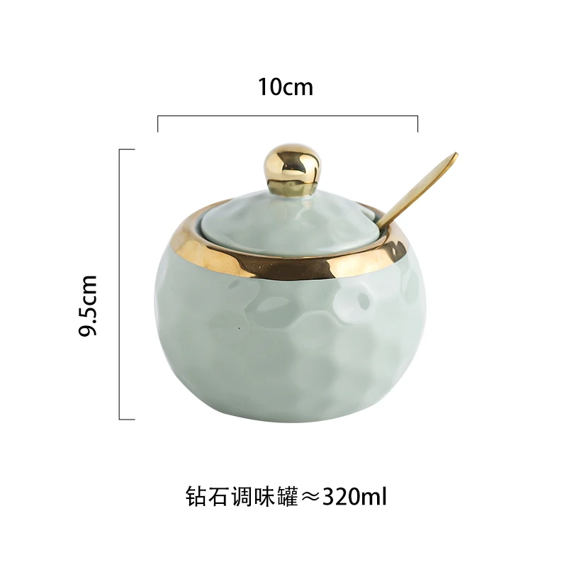 Ceramic Seasoning Jar with Spoon Kitchen Seasoning Storage Box Salt and Pepper Jar Household Storage Jar Ceramic Box Bottle: green