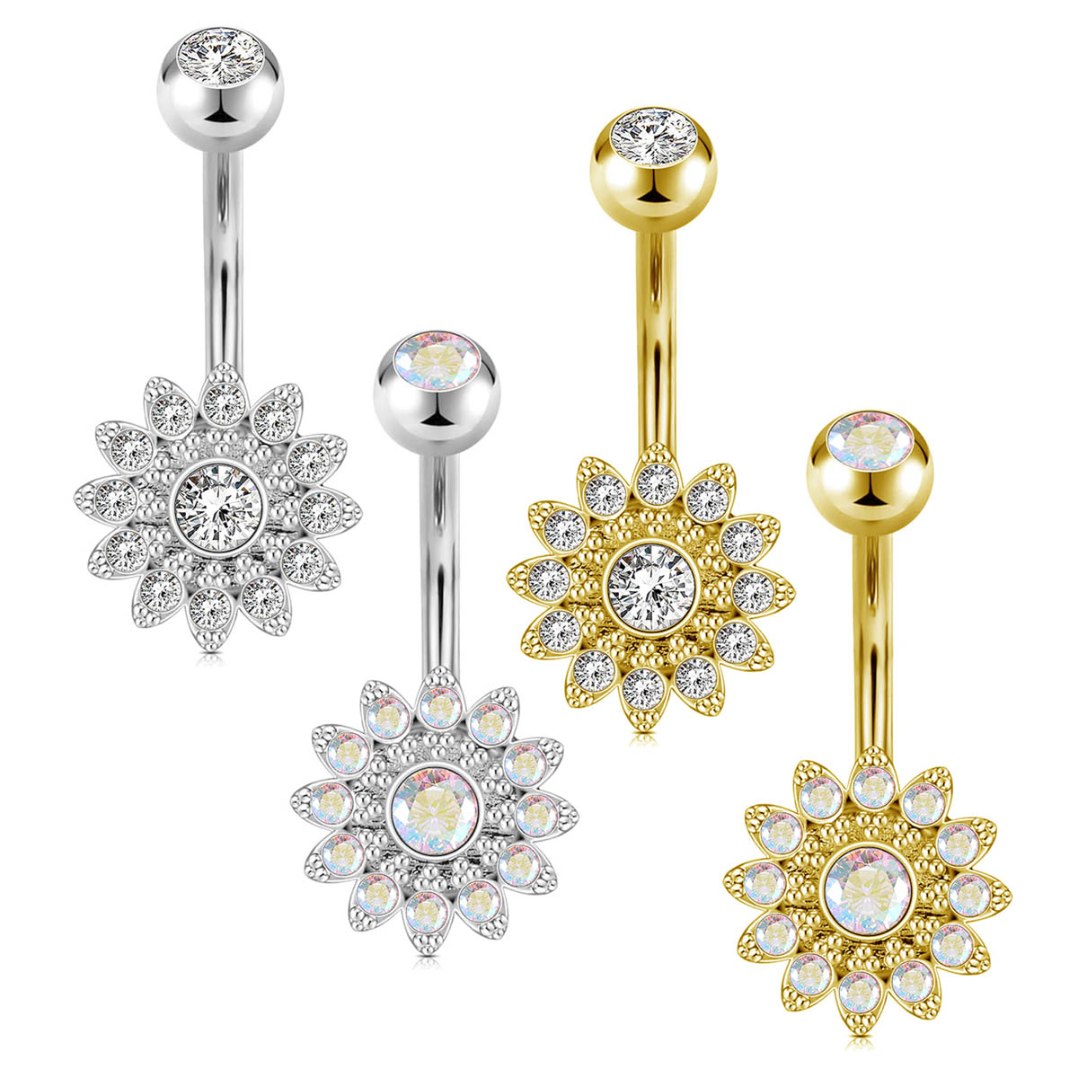 Sunflower Belly Button Ring White AB Zircon Bling ... – Grandado