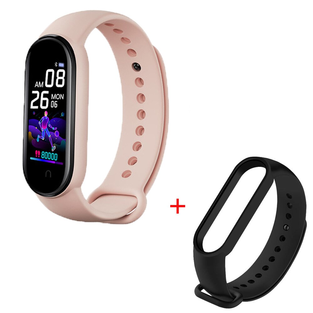 M5 Men Sport Digital Watch Wristwatches Blood Pressure Smart Bracelet Waterproof Wristband Sport Tracker Date Display: Pink Black