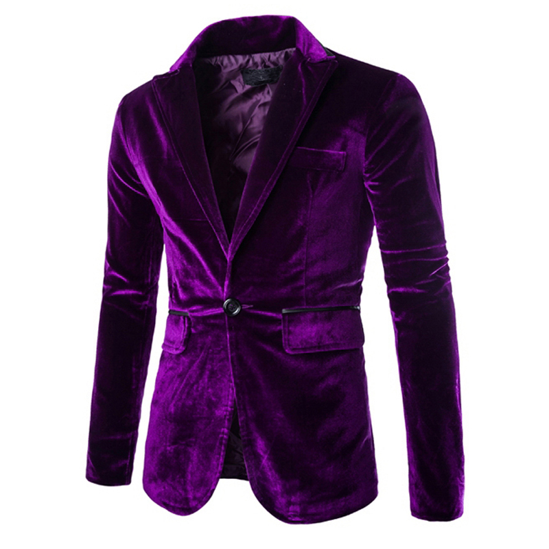 Winter Velvet Blazer Jacket Men Brand Slim Fit Single Button Groom Singer Costume Wedding Dress Casual Suit Jacket
