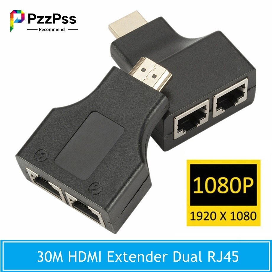 PzzPss 30M HDMI-Compatible Extender Dual RJ45 CAT5E CAT6 UTP LAN Ethernet HDMI-Compatible Repeater 1080P For PS3 STB HDTV HDPC