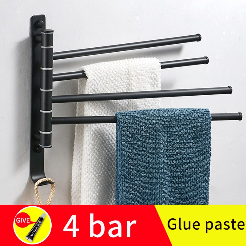 bathroom towel bar stainless steel hanging holder wall mounted glue paste rotating double towel holder rail hanger with hook: A--4bar(glue paste)