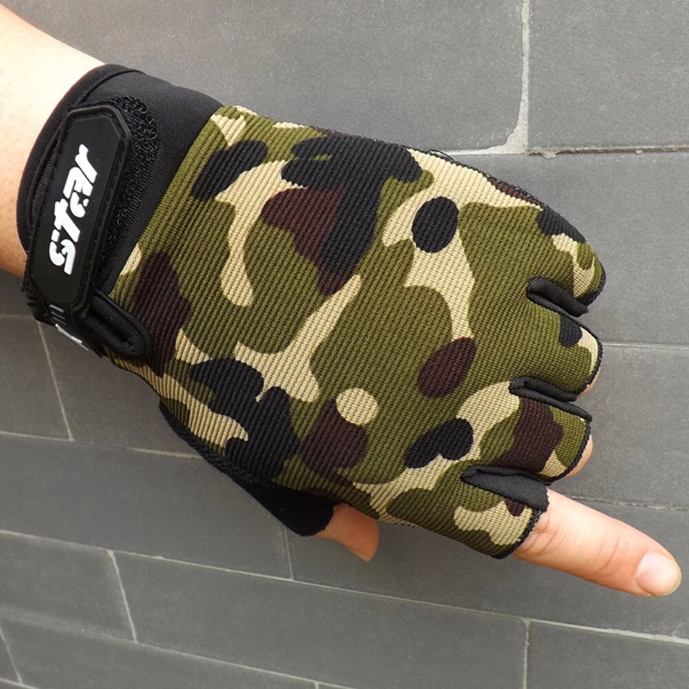 Gants moto Camouflage hommes femmes demi doigt gants de sport antidérapant vélo vélo gymnastique Fitness demi doigt gant 19NOV21: CE / M