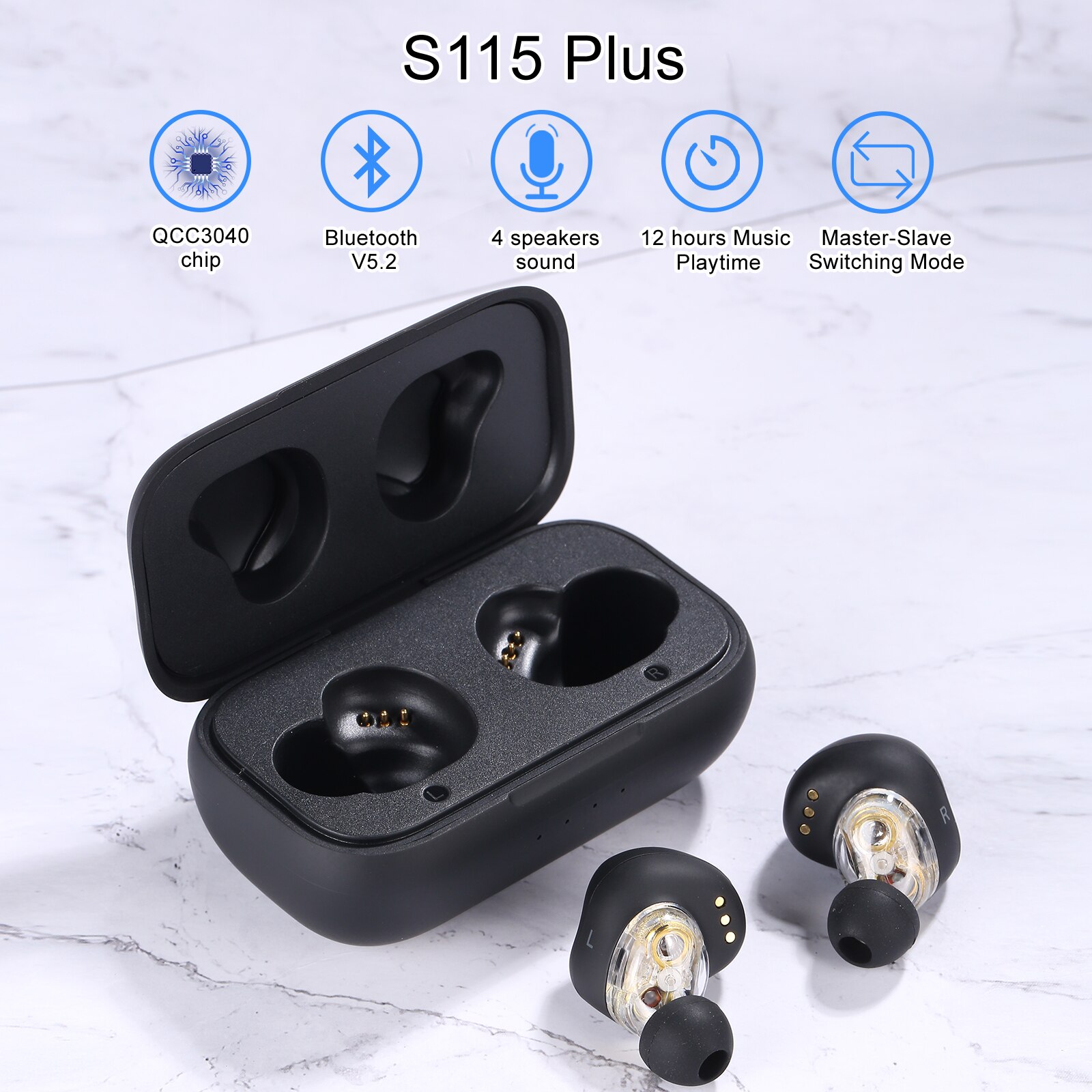 SYLLABLE-auriculares inalámbricos S115 Plus con bluetooth V5.2, dispositivo de audio de graves, con Chip QCC3040, S115 Plus, control de volumen