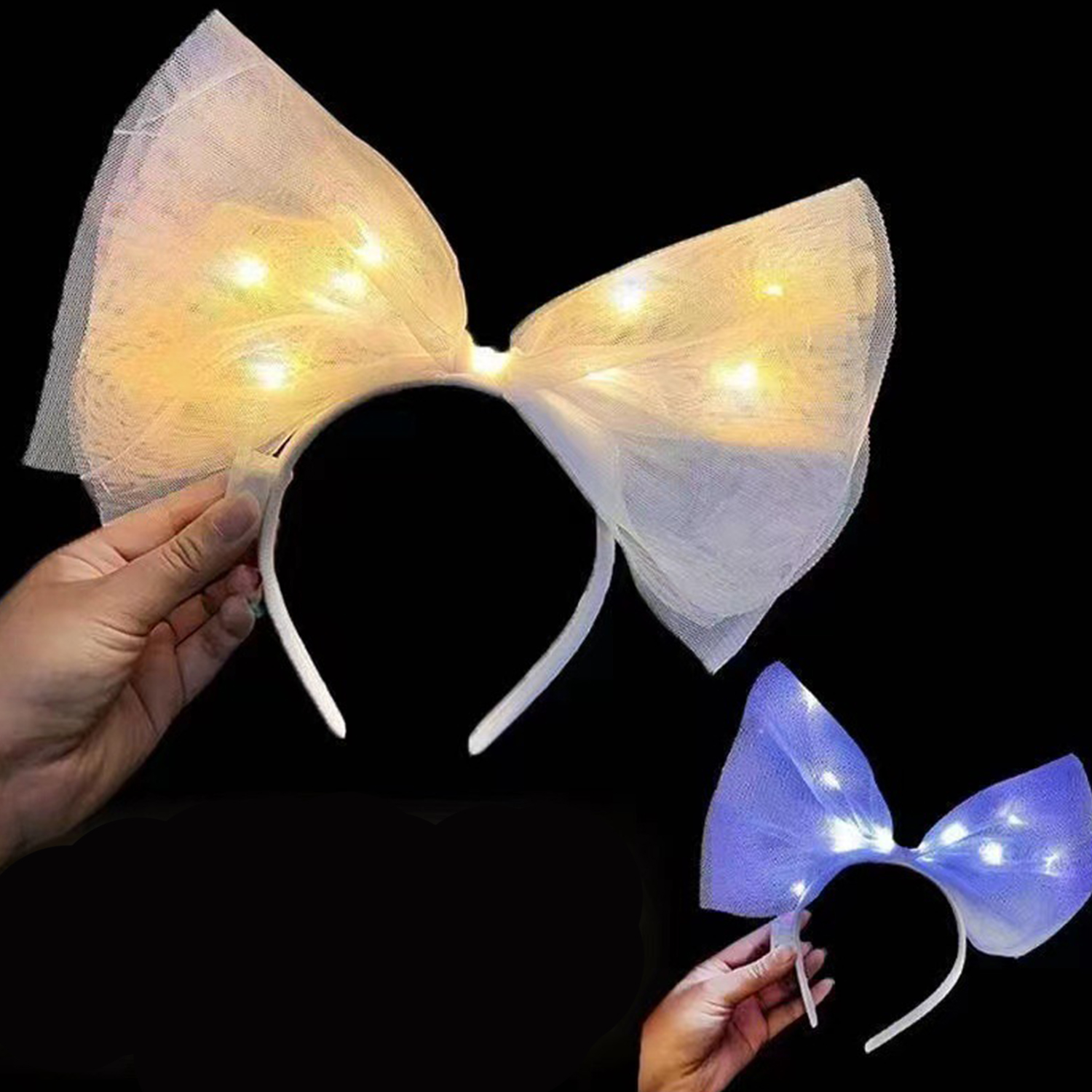 1pc led brilhante bandana grande arco bandana led brilhando no escuro luminoso organza arco faixa de cabelo para festa feminina