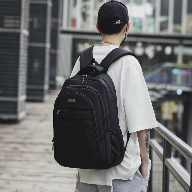 Drenge rygsæk skoletasker til teenagere studerende mænd rygsæk sort nylon stor kapacitet ungdoms afslappet college stil taske stor: Sort