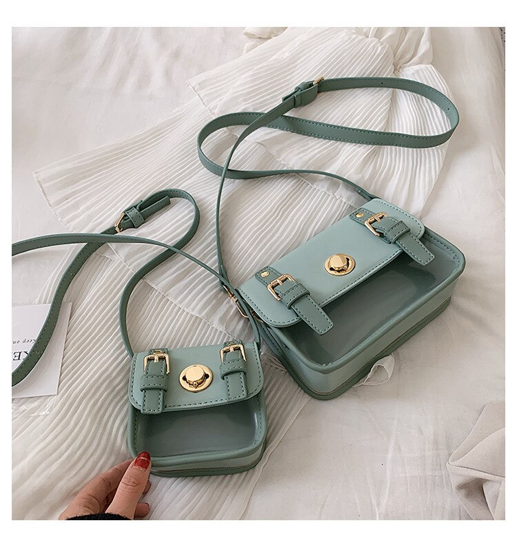 Flickväska damväska avslappnad sidväska korea lås axelväska: Grön / 11 x 9 x 5cm