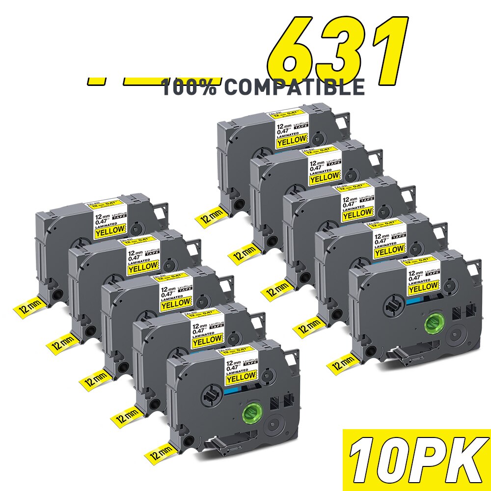 Nastro per etichette UniPlus 10PK 12mm 631 nastro nero su giallo nastro laminato compatibile H110 D600 D210 stampante per etichette autoadesiva