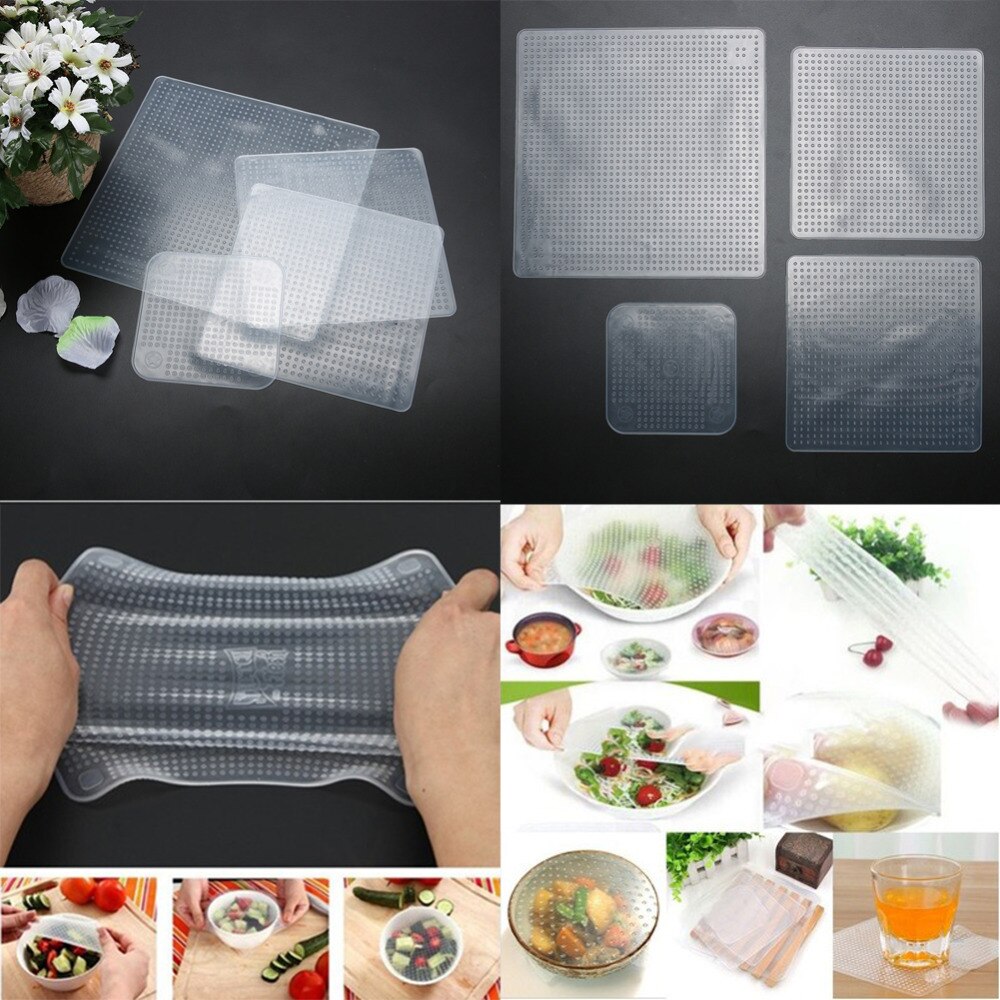 1/3/4pcs Multifunctional Food Grade Plastic Wrap Reusable Fresh Keeping Saran Wrap Kitchen Tools Silicone Food Wraps Seal Cover