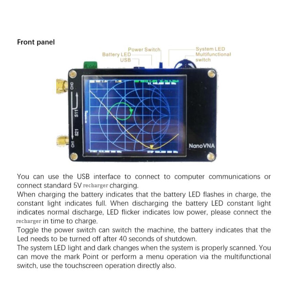 Handheld Vector Network Analyzer Antenna Analyzer 50KHz-900MHz Digital Touching Screen Shortwave MF HF VHF UHF Standing Wave