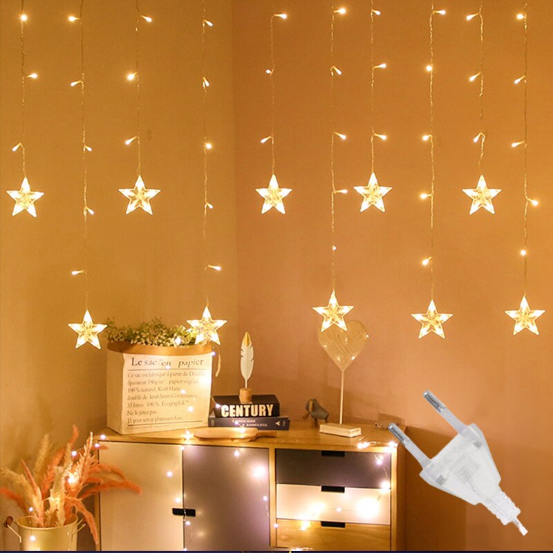 2.5m led nordstjerne gardin lys 220v eu julekrans string fe lys udendørs til vindue bryllup fest år indretning: Stil 3 varm hvid