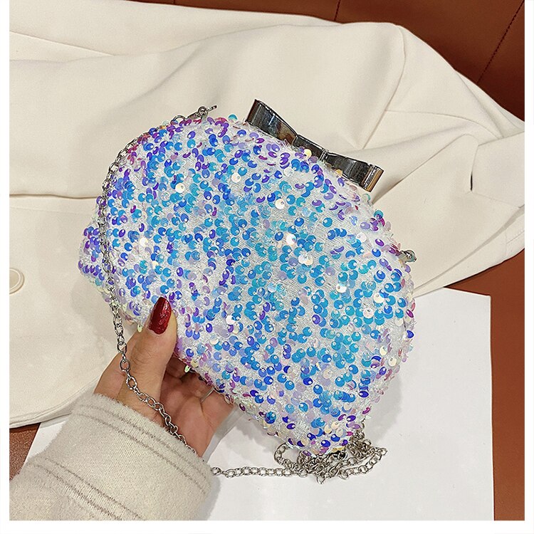 Luxe Sequin Glitter Party Clutch Avondtasje Voor Vrouwen Schouder Keten Tas Kleine Crossbody Tas Dames Bruiloft Portemonnee