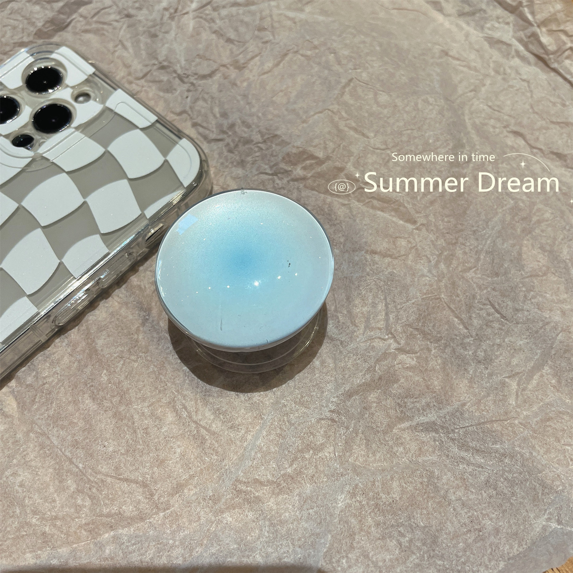 Crystal Finger Grip Holder Stands For Phone Universal Flexible Fold Bracket Expansion Cellphone Stand Socket Lazy Korea Popular: Sky Blue