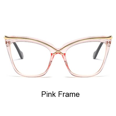 Ralferty Oversized Cat Eye Glasses Transparent Frame Women Retro Big Optical Eyeglasses Frames Clear Eyewear Accessories F92107: Pink Frame