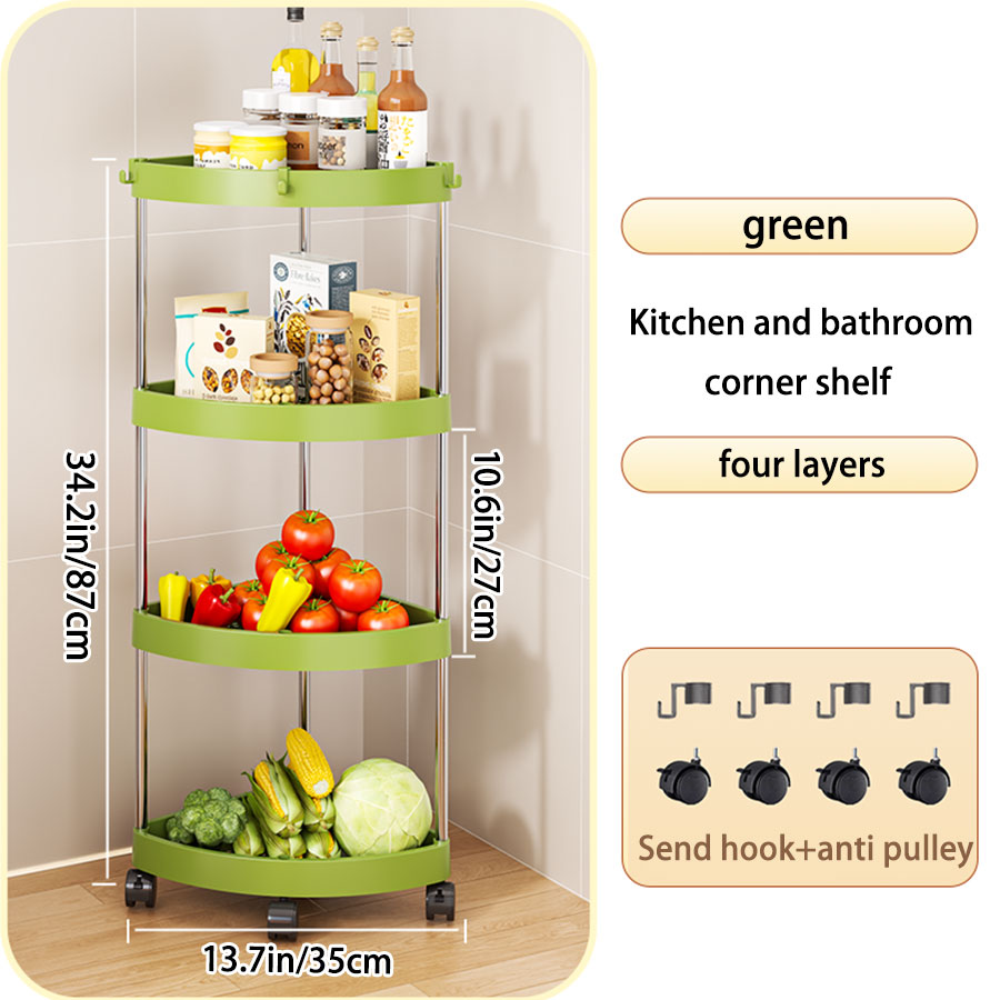 Support de rangement triangulaire pour salle de bain et cuisine, rangement d'angle, petit support de rangement pour chariot à roue universelle sur pied: green