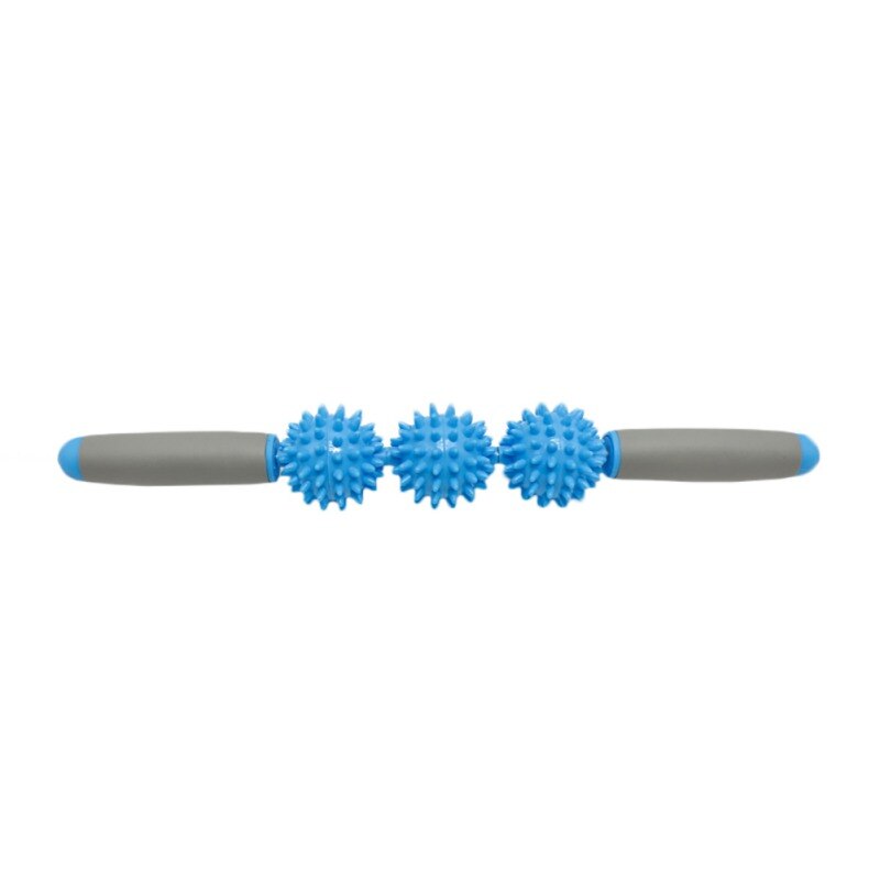 Yoga Spier Massage Roller Hoge Sterkte Stok Fitness Gym Body Taille Been Back Relax Sport Tool Met 3 Punt Spiky ballen: Blauw