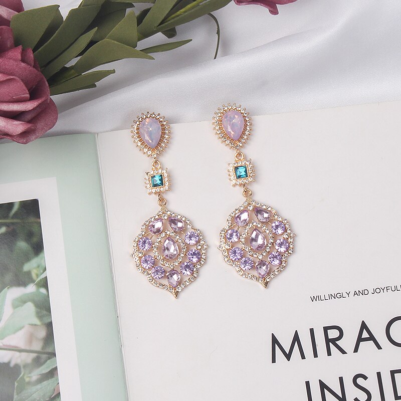 MWSONYA Nuovo Brillante Elegante Waterdrop Ovale di Cristallo Del Fiore Ciondola Gli Orecchini per Le Donne Delle Ragazze di Lusso Dei Monili Del Rhinestone Brinco