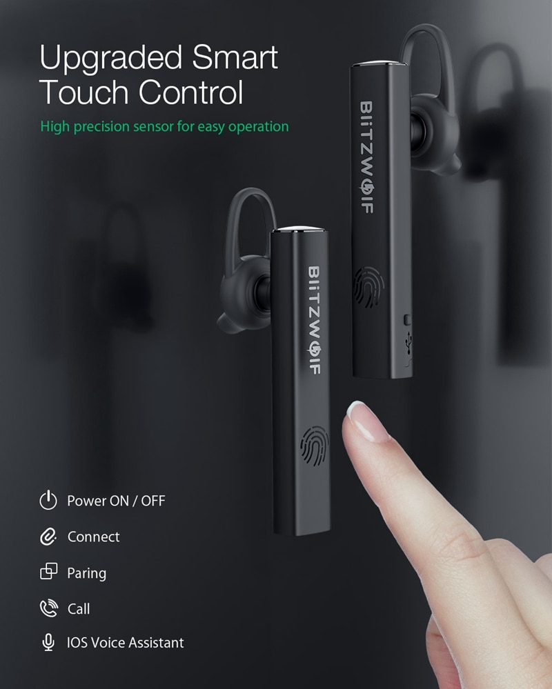 Blitzwolf fone de ouvido BW-BH1 wireless, fone de ouvido bluetooth hi-fi com mini luz, toque inteligente hd, cancelamento de ruído, fones intra-auriculares