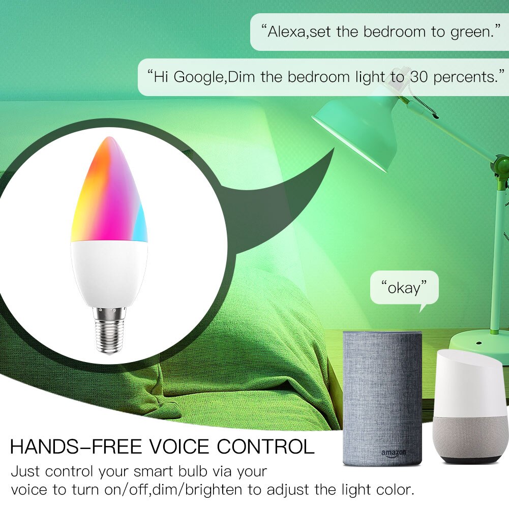 Smart WiFi LED Bulb RGB 2700-6500K C+W 4.5W Dimmable Smart Life Tuya APP Remote Control Light Bulb Work with Alexa/Google Home