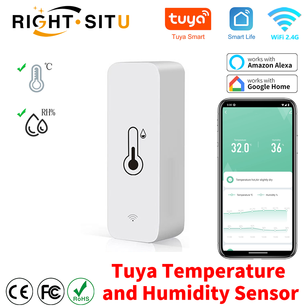 Tuya-Sensor de temperatura y humedad WiFi, Monitor remoto SmartLife para trabajo doméstico inteligente con asistente de Google Alexa