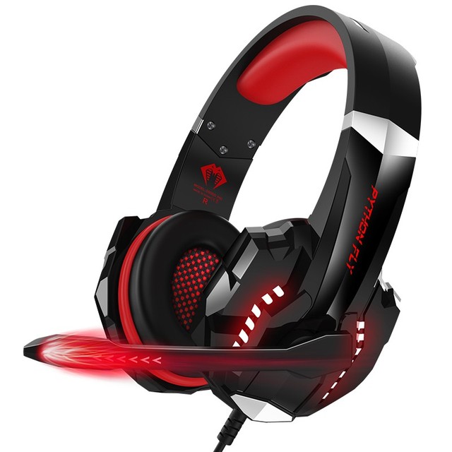 Auriculares para Gaming PYTHON FLY G9000 Pro, cascos estéreo para Gaming, 3,5mm, USB, HD, micrófono, luz LED, para PC: Red