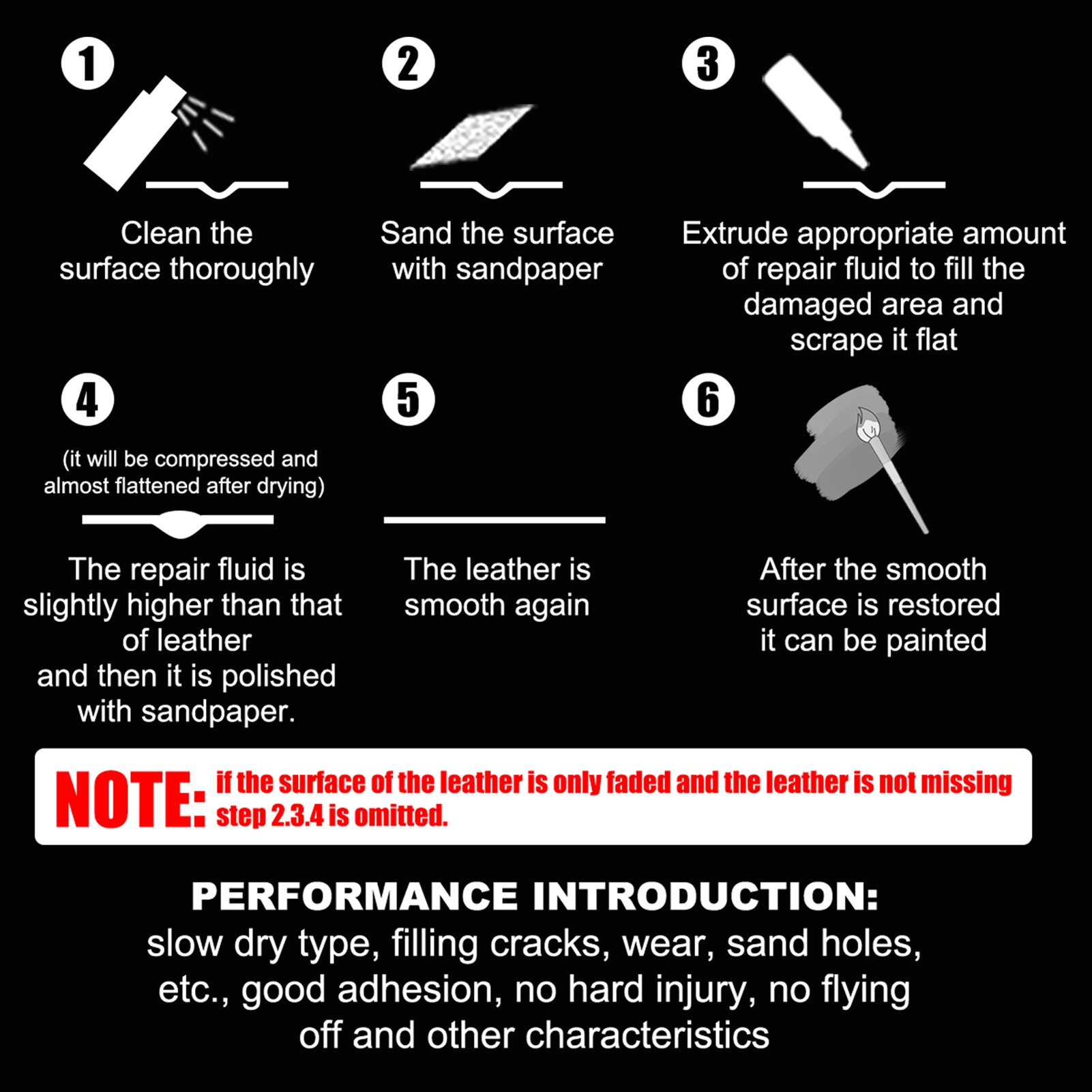 Líquido para reparación de cuero, productos de cuero, para asiento de coche, sofá, arañazos, grietas, Rip Care Repair P7Ding