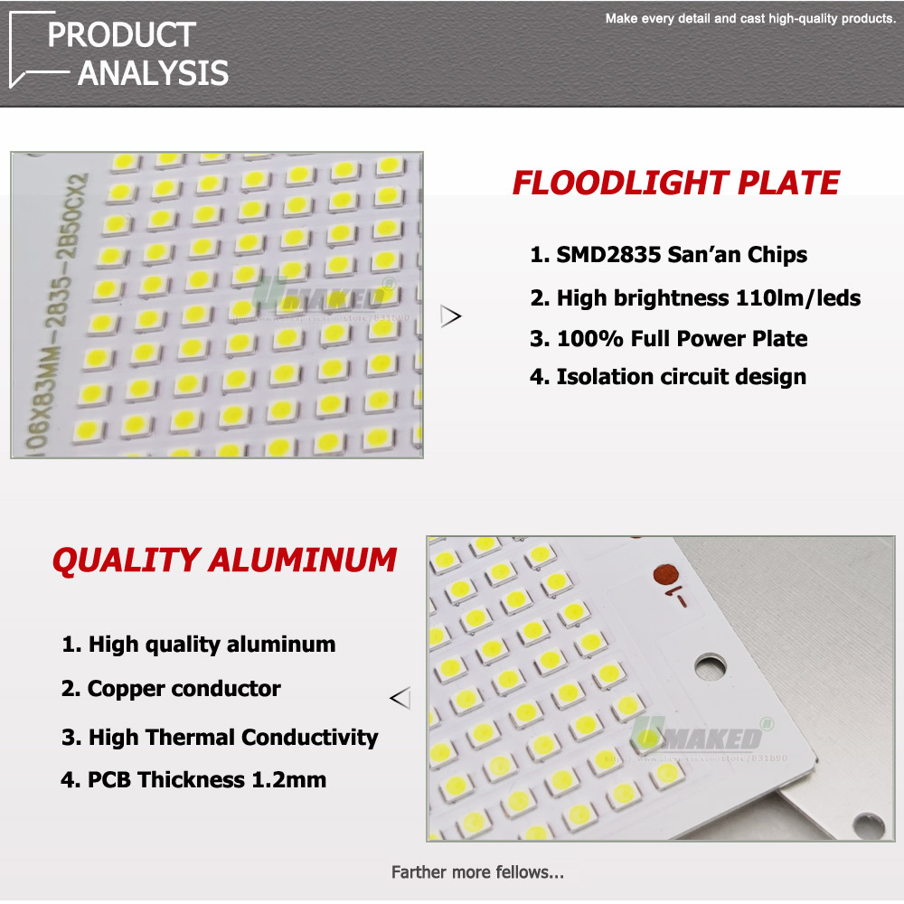 Placa de reflector LED PCB, reemplazo de 10W, 20W, 30W, 50W, 100W, 150W, SMD2835, disipador térmico de aluminio, Panel de fuente de iluminación para lámparas exteriores, 1 ud.